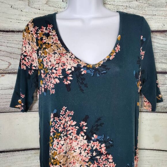 Maurices 24/7 Women’s Top S Teal Pink Floral Print Short Sleeve Tee - Picture 4 of 7